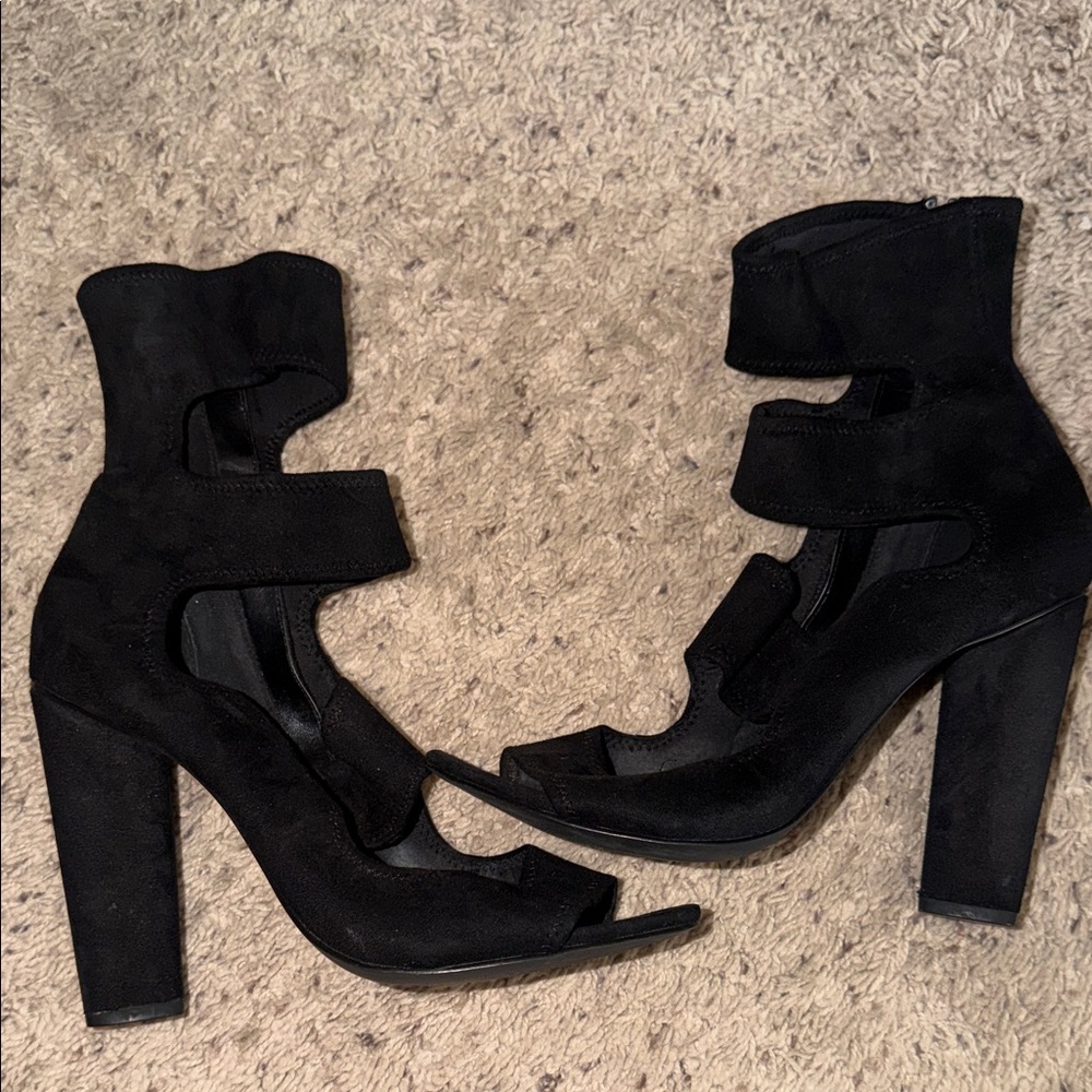 Steve Madden Black Suede Open-Toe Heels with Ankle Straps